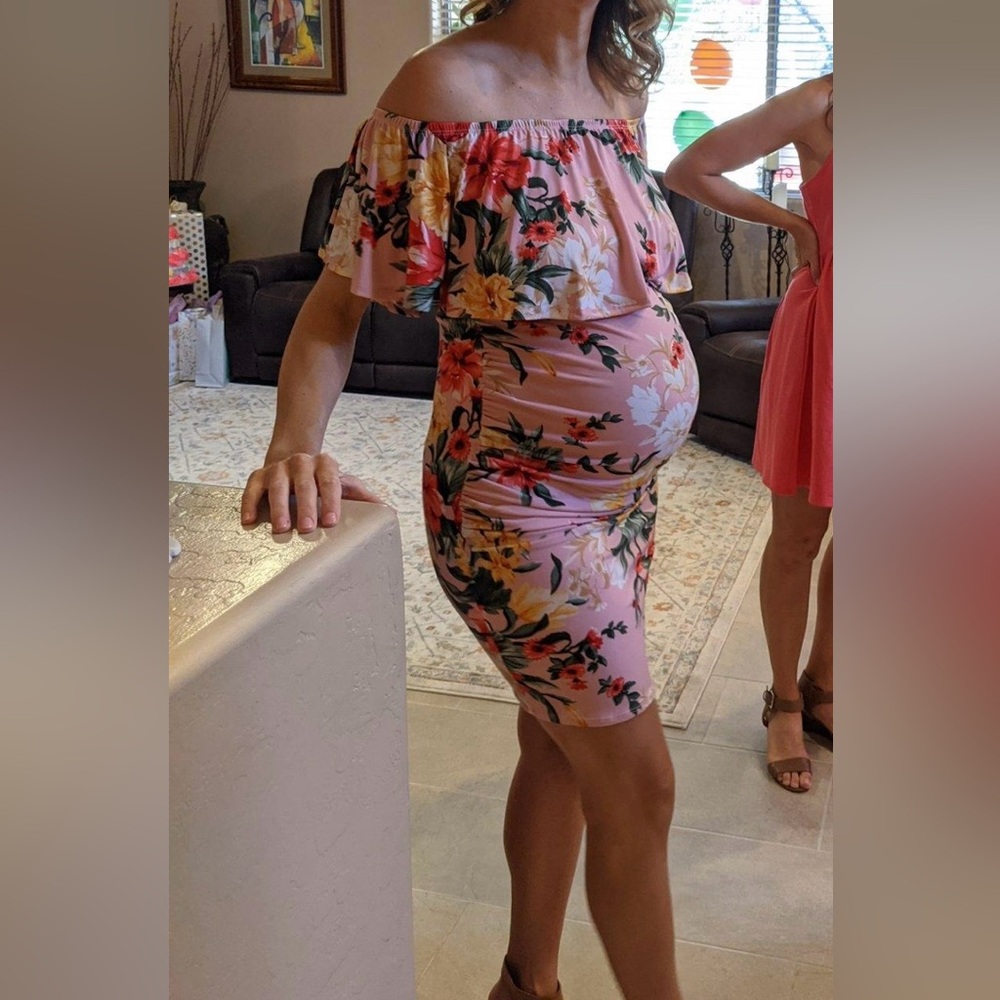 Pink floral maternity dress!